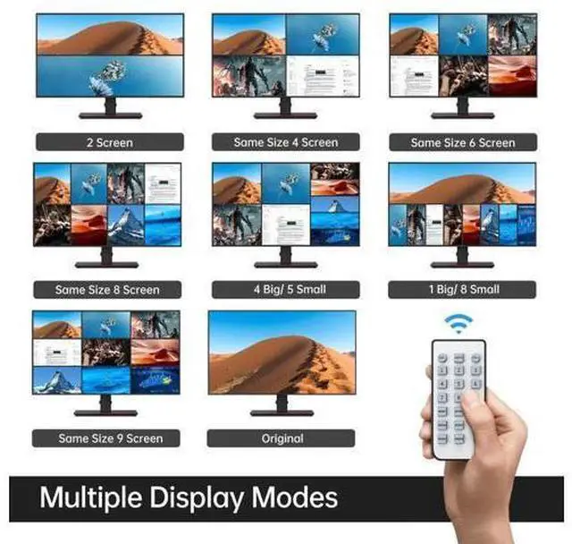 Alt view image 3 of 6 - MT-VIKI 9x1 HDMI Multi-Viewer Seamless Switcher 9 in 1 Out with IR Remote Control, Supports 4K@30Hz, Multiple Split Display Modes, Multi-Screen Monitor Box for Security Cameras, PS4, PS5 & Game Consol