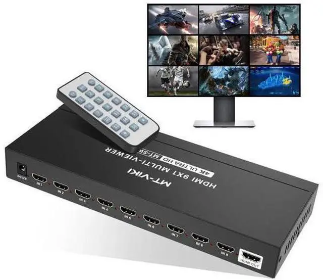 Main image of MT-VIKI 9x1 HDMI Multi-Viewer Seamless Switcher 9 in 1 Out with IR Remote Control, Supports 4K@30Hz, Multiple Split Display Modes, Multi-Screen Monitor Box for Security Cameras, PS4, PS5 & Game Consol