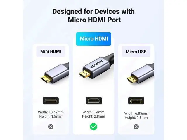 Alt view image 4 of 7 - UGREEN Micro HDMI to HDMI Cable Adapter 4K 60Hz Ethernet Audio Return Channel Compatible with GoPro Hero 7/6 Raspberry Pi 5 Retroid Pocket 3+/3 Yoga 3 B500 Camera Video Capture Card 10FT