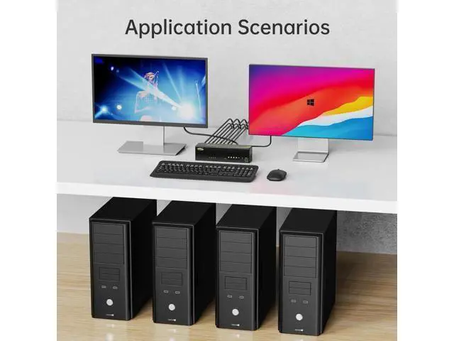 Alt view image 6 of 6 - 4-In-2-Out Dual Monitor KVM Switch (HDMI+DP), 4K@60Hz 4:4:4, Audio & USB2.0 Hub for 4 PCs Share 2 Monitors, One Set Keyboard & Mouse