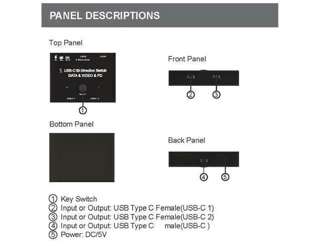 Alt view image 4 of 7 - Bi-Directional USB-C MST Switch Hub, 8K@30Hz Video, 100W PD Charging, 10Gbps Data, 1-In-2-Out