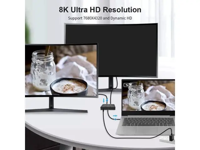 Alt view image 7 of 7 - Bi-Directional USB-C MST Switch Hub, 8K@30Hz Video, 100W PD Charging, 10Gbps Data, 1-In-2-Out