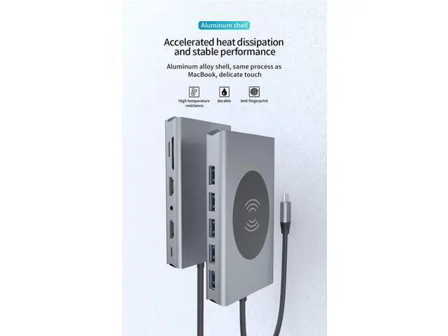 Alt view image 7 of 7 - 14 in 1 USB C Hub Multiport Adapter Dongle, USB C to Dual HDMI VGA Gigabit Ethernet 100W PD, 5 USB3.0, SD TF Card Reader, Wireless Charger & 3.5mm Audio Jack for All Type-C Laptops
