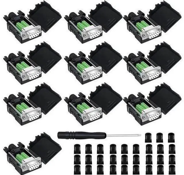 Main image of 10 Pack White DB9 Female RS232 Breakout Board with Housing, Solder-Free D-SUB 9Pin Serial Terminal Block Adapter Module