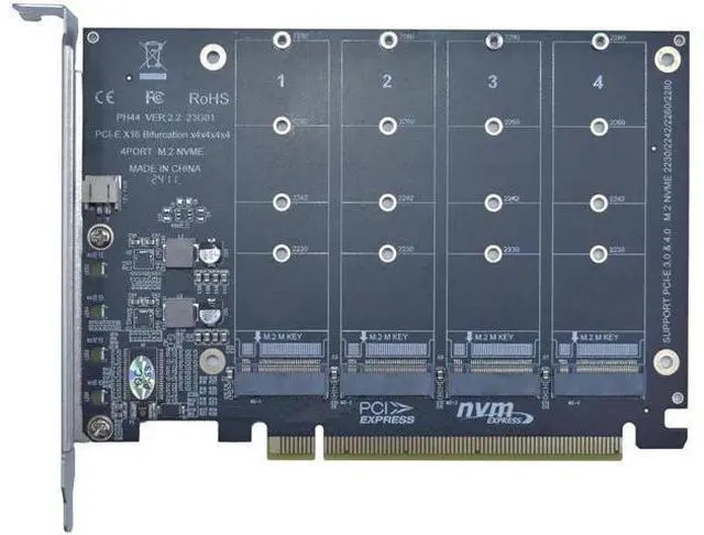 Main image of PCIe 4.0 X16 M.2 NVMe Expansion Card, 4-Port M-Key Adapter Supports 2230/2242/2260/2280 NVMe SSD