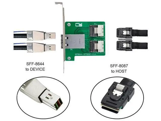 Alt view image 7 of 7 - Mini SAS 2 SFF-8644 to Dual SFF-8087 Internal HD Storage Adapter Card with Bracket, Server RAID Controller Data Converter for HDD SSD Disk Array