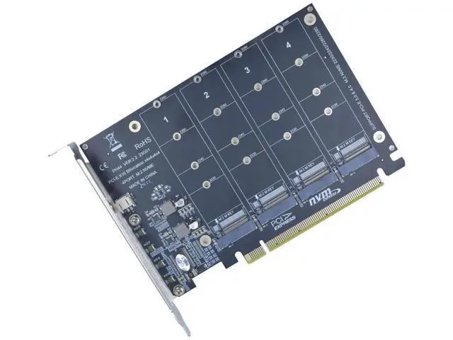 Alt view image 2 of 7 - PCIe 4.0 X16 M.2 NVMe Expansion Card, 4-Port M-Key Adapter Supports 2230/2242/2260/2280 NVMe SSD