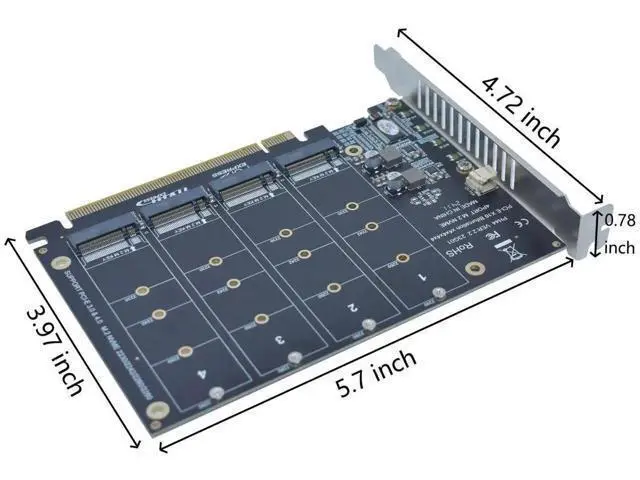 Alt view image 7 of 7 - PCIe 4.0 X16 M.2 NVMe Expansion Card, 4-Port M-Key Adapter Supports 2230/2242/2260/2280 NVMe SSD