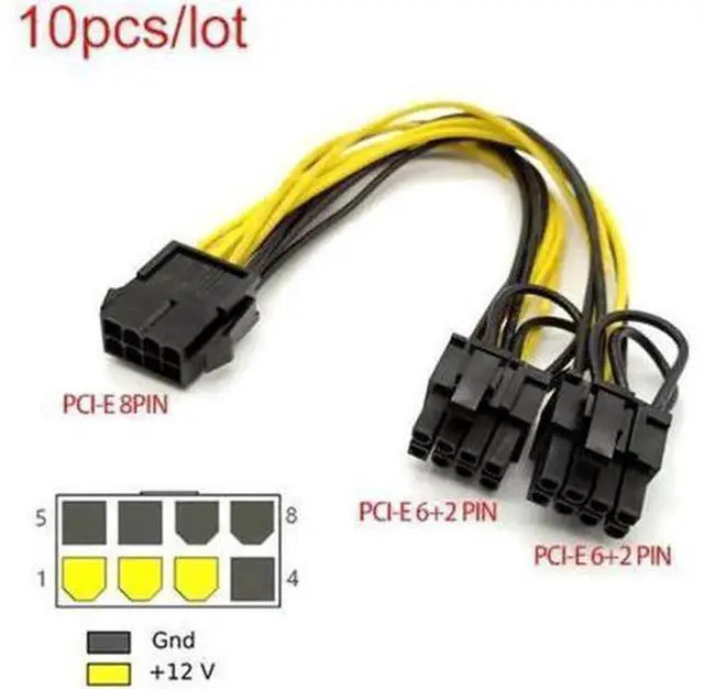 Alt view image 5 of 5 - 20cm PCIe 8 Pin to Dual 8 (6+2) Pin GPU Power Splitter Cable, VGA Graphics Card Adapter Cord for BTC Mining Rigs