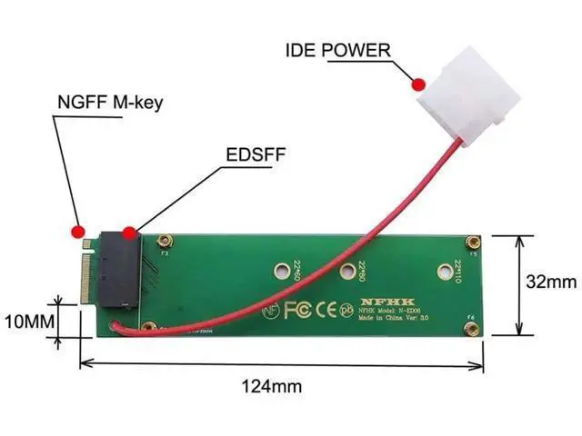 Alt view image 3 of 7 - EDSFF E1.S 1U Short Ruler GEN-Z SSD to M.2 NVMe NGFF M-Key PCIe x4 Host Carrier Adapter with 4Pin External Power Supply for Server & Workstation Storage Expansion