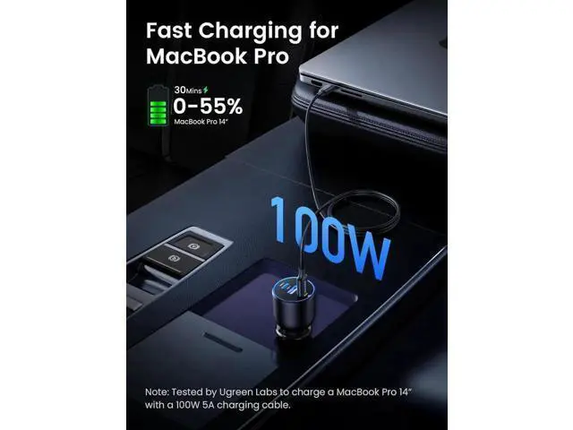Alt view image 3 of 7 - UGREEN 130W Dual USB C Car Charger Adapter, PD 100W+30W Fast Charging Car Charger for iPhone 17/16/15 Series, Galaxy S24 Ultra, iPad, MacBook