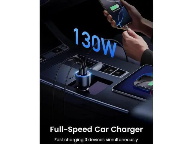 Alt view image 5 of 7 - UGREEN 130W Dual USB C Car Charger Adapter, PD 100W+30W Fast Charging Car Charger for iPhone 17/16/15 Series, Galaxy S24 Ultra, iPad, MacBook