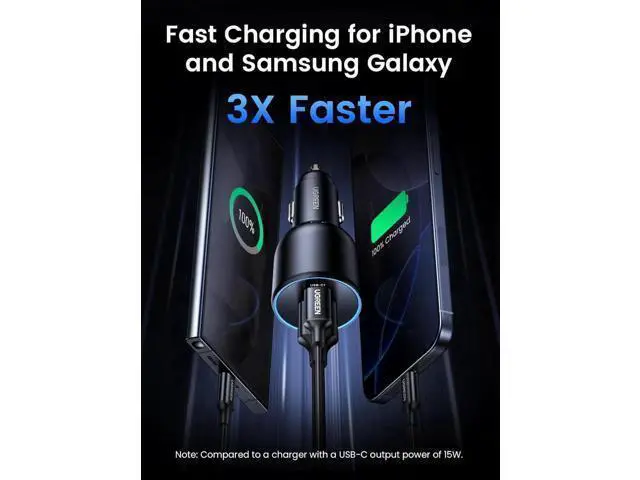 Alt view image 7 of 7 - UGREEN 130W Dual USB C Car Charger Adapter, PD 100W+30W Fast Charging Car Charger for iPhone 17/16/15 Series, Galaxy S24 Ultra, iPad, MacBook