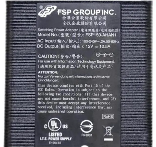 Alt view image 2 of 2 - FSP FSP150-AHAN1 12V 12.5A 150W AC Power Adapter PN 22000082LF For Drobo 5D Thunderbolt Gen3 DDR3A21 Storage Array