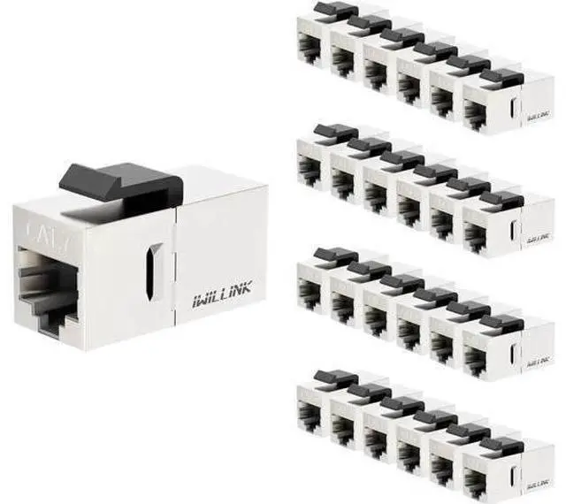 Main image of 25 Pack Shielded Cat7 RJ45 Keystone Coupler Insert, 10Gbps STP Female to Female Ethernet Keystone Jack Extender Adapter, Compatible with Cat5e/Cat6/Cat6A/Cat7 Network Cables for Wall Plate Patch Panel