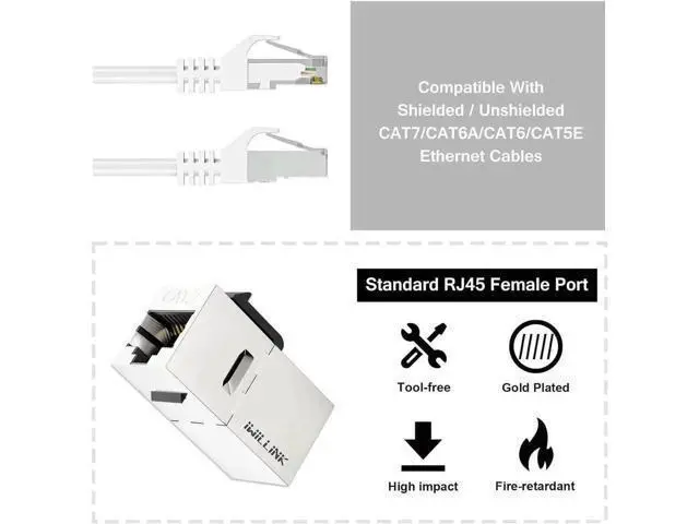 Alt view image 5 of 7 - 25 Pack Shielded Cat7 RJ45 Keystone Coupler Insert, 10Gbps STP Female to Female Ethernet Keystone Jack Extender Adapter, Compatible with Cat5e/Cat6/Cat6A/Cat7 Network Cables for Wall Plate Patch Panel