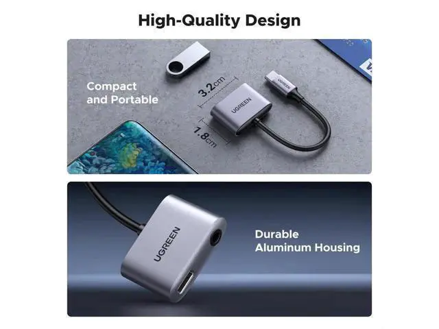 Alt view image 4 of 7 - UGREEN 2-in-1 USB-C to 3.5mm Audio & PD Charging Adapter, Type-C Aux Headphone Dongle with 60W Fast Charge, Compatible with Samsung S25 Ultra, iPad Pro, Switch 2
