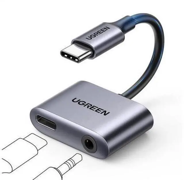 Main image of UGREEN 2-in-1 USB-C to 3.5mm Audio & PD Charging Adapter, Type-C Aux Headphone Dongle with 60W Fast Charge, Compatible with Samsung S25 Ultra, iPad Pro, Switch 2