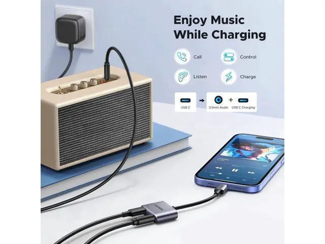 Alt view image 7 of 7 - UGREEN 2-in-1 USB-C to 3.5mm Audio & PD Charging Adapter, Type-C Aux Headphone Dongle with 60W Fast Charge, Compatible with Samsung S25 Ultra, iPad Pro, Switch 2