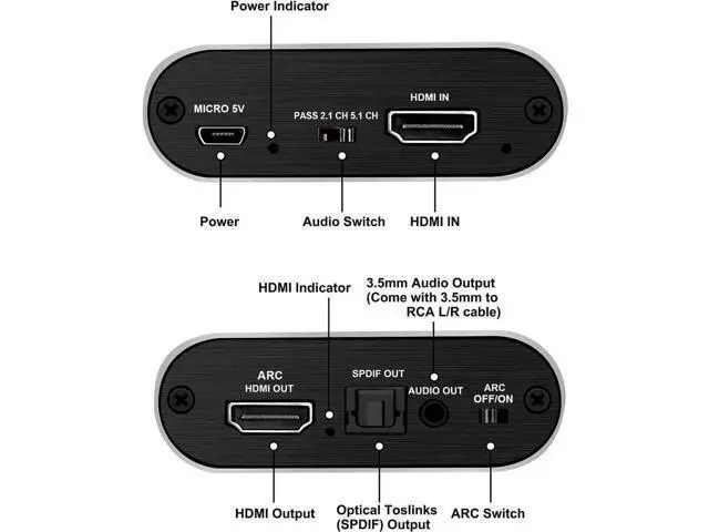 Alt view image 2 of 7 - 4K@60Hz HDMI Audio Extractor Splitter, HDMI to HDMI + Optical SPDIF Toslink + 3.5mm AUX Stereo Audio Converter, Support HDCP2.2, 1080P Full HD & 3D Video
