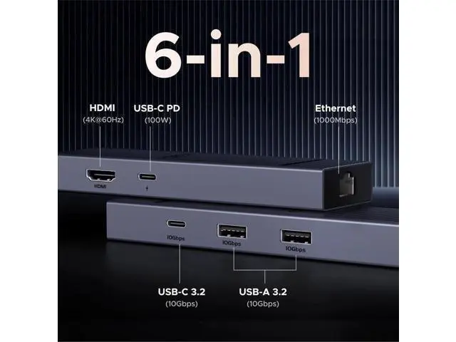 Alt view image 4 of 7 - UGREEN Revodok Pro 6 in 1 USB C Multiport Hub, Gigabit Ethernet Dock with 4K@60Hz HDMI, 100W PD Pass-Through Charging, 10Gbps USB-A & USB-C 3.2 Data Ports for MacBook M1/M2/M3, iPad, iPhone 16 Pro/Pro