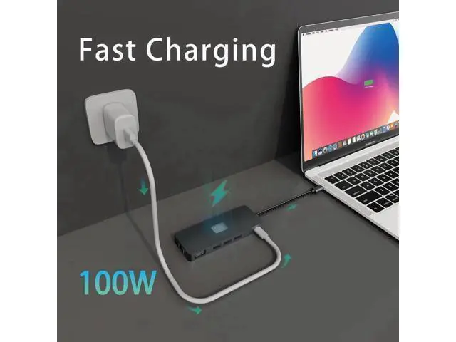 Alt view image 4 of 7 - 11-in-1 Triple Display USB C Docking Station, Multiport Laptop Hub with 4K HDMI, VGA, DP, 3×10Gbps USB3.2, Gigabit Ethernet, 100W PD Charging, SD & TF Card Reader for Type-C Laptops