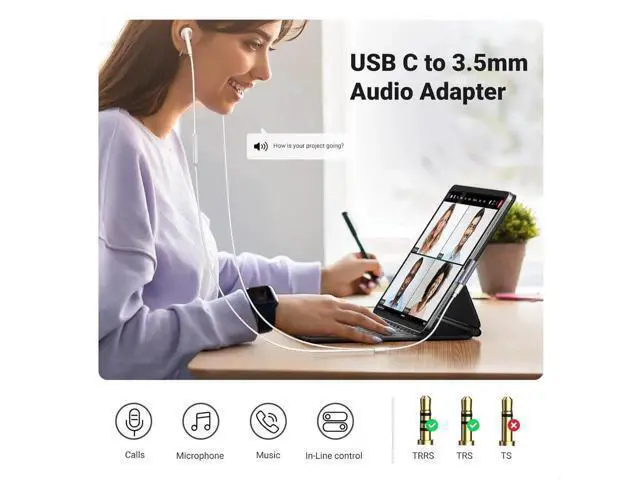 Alt view image 7 of 7 - UGREEN 2 Pack USB C to 3.5mm Audio Adapter, Right Angle Type C Aux Dongle with Built-in DAC Chip, HiFi Stereo & Mic Support, Compatible with iPhone 17/16/15 Pro Max/Plus, iPad Pro, Galaxy S25 Ultra, P