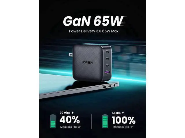 Alt view image 4 of 7 - 65W GaN 4-Port USB C Fast Charger PPS PD Type C Power Adapter Multi Port Fast Charging Block Compatible with MacBook Pro Air, iPhone, iPad Pro, Samsung Galaxy, Dell XPS & All USB-C Laptops