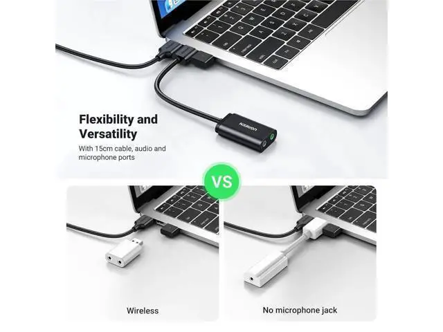 Alt view image 2 of 7 - UGREEN USB External Sound Card Adapter USB to Dual 3.5mm TRS Headphone Mic Aux Audio Converter
