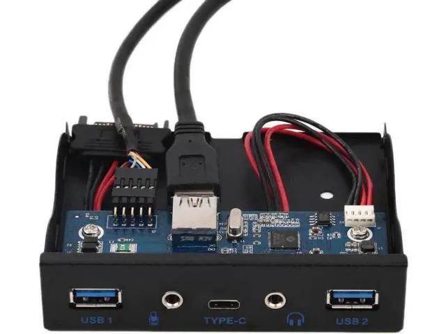 Alt view image 3 of 3 - 3.5 Inch Floppy Bay Front Panel Hub, 2×USB3.0 + USB3.1 Type-C Port + HD Audio & Mic Jack Internal Expansion Card for Desktop PC
