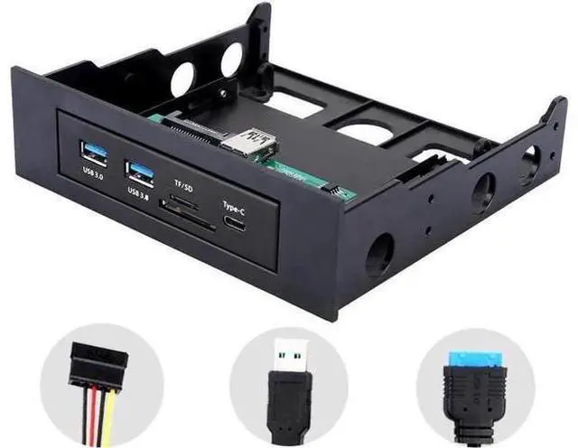 Main image of 3.5 Inch PC Front Panel Media Dashboard, Internal Expansion Bay with USB 3.0 Hub, USB-C Port, SD/TF Card Reader, 3.5mm Audio Jack, Fits Optical & Soft Drive Bays for Desktop Computer
