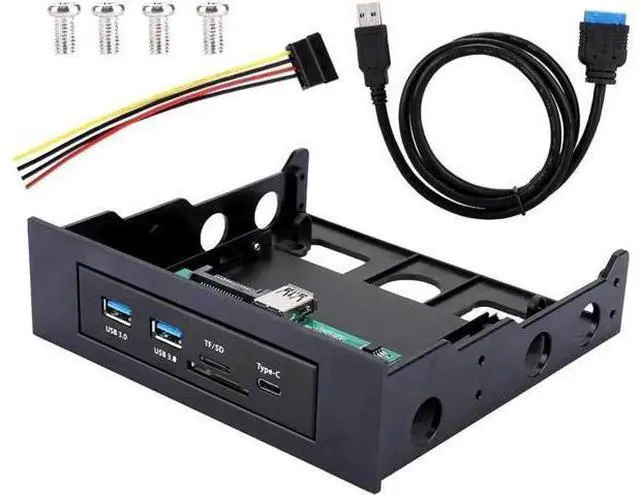 Alt view image 6 of 6 - 3.5 Inch PC Front Panel Media Dashboard, Internal Expansion Bay with USB 3.0 Hub, USB-C Port, SD/TF Card Reader, 3.5mm Audio Jack, Fits Optical & Soft Drive Bays for Desktop Computer
