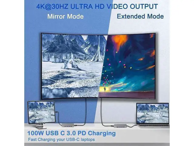 Alt view image 6 of 7 - 8 in 1 USB C Hub with M.2 NVMe SATA SSD Enclosure, PCIe 3.0 NVMe & 2.5 Inch SATA HDD Reader, 4K HDMI, 10Gbps USB 3.1, USB 2.0, SD TF Card Reader, 100W PD Charging Multiport Adapter for Type-C Laptops