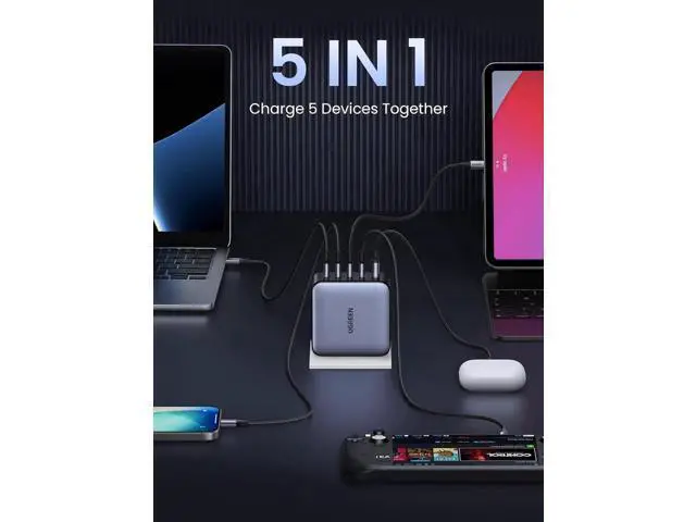 Alt view image 4 of 7 - UGREEN Nexode 100W GaN USB C Laptop Charger, 5-Port Multi Fast Charging Power Adapter Compatible with MacBook Pro/Air, iPhone 17/16/15, Galaxy S25/S24, Pixel 10/9, iPad Air, Steam Deck