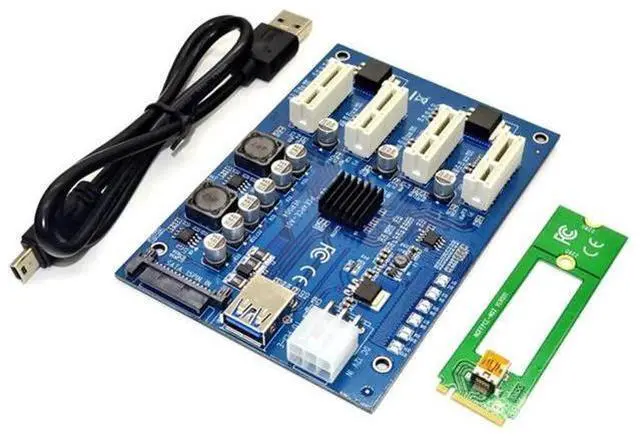 Main image of M.2 M Key to 4 PCIe X16 Mining Multiplier HUB, 1 to 4 Port PCI Express Switch Riser Card with 6Pin SATA & USB Power Interface, Multi-GPU Expansion Adapter for BTC ETH Ethereum Mining Rig