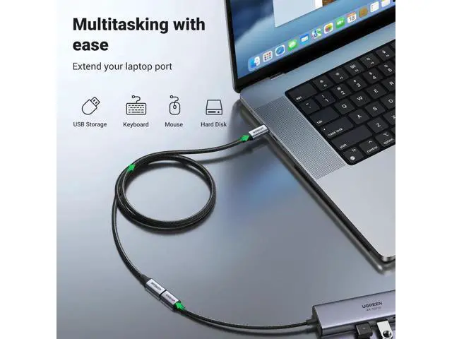 Alt view image 5 of 7 - 1.5Ft/0.5M UGREEN USB-C Extension Cable, 10Gbps Data & 100W Charging, Nylon Braided Type C Male to Female Extender Compatible with PSVR2, MacBook, iPad, USB-C Hub, Magsafe Charger, iPhone 15