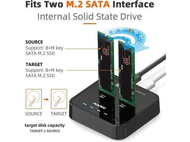 Alt view image 2 of 6 - New Upgraded 2-Bay Tool-Free M.2 SATA Docking Station, Type-C 5Gbps B+M Key SSD Enclosure with Offline Clone & One-Click System Disk Copy