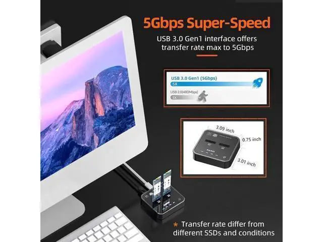 Alt view image 3 of 6 - New Upgraded 2-Bay Tool-Free M.2 SATA Docking Station, Type-C 5Gbps B+M Key SSD Enclosure with Offline Clone & One-Click System Disk Copy