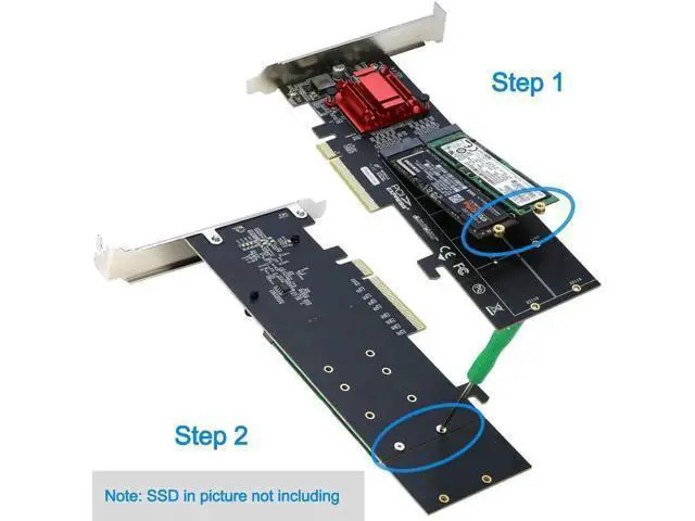 Alt view image 5 of 5 - Dual M.2 NVMe PCIe 3.1 Expansion Adapter Card, PCI-E X8/X16 to 2-Port M Key NVMe SSD Converter, Support 2230/2242/2260/2280/22110 Size NGFF Drives