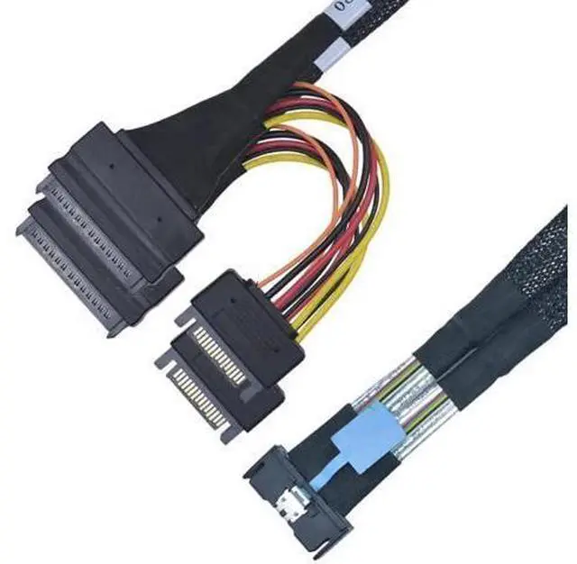 Main image of PCIe 4.0 MCIO x8 to Dual SFF-8639 U.2 NVMe SSD Converter Cable with 15Pin SATA Power, 3.3ft/100cm Internal Storage Cord for Server Workstation RAID NAS
