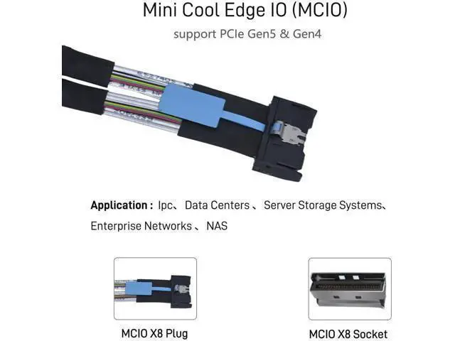Alt view image 2 of 6 - PCIe 4.0 MCIO x8 to Dual SFF-8639 U.2 NVMe SSD Converter Cable with 15Pin SATA Power, 3.3ft/100cm Internal Storage Cord for Server Workstation RAID NAS