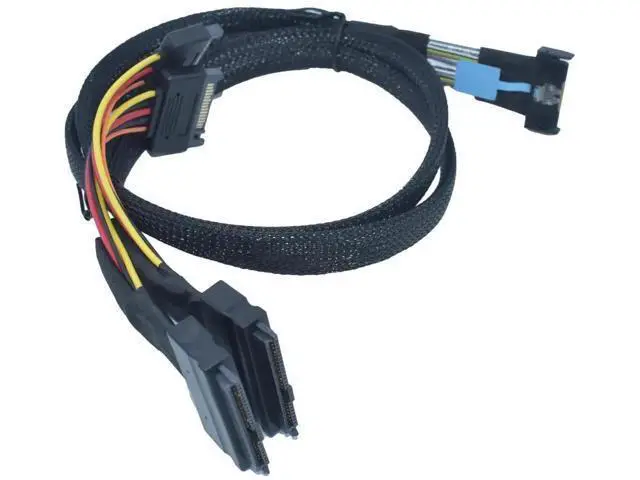 Alt view image 4 of 6 - PCIe 4.0 MCIO x8 to Dual SFF-8639 U.2 NVMe SSD Converter Cable with 15Pin SATA Power, 3.3ft/100cm Internal Storage Cord for Server Workstation RAID NAS