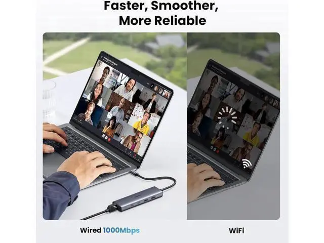 Alt view image 4 of 7 - UGREEN 6-in-1 USB C to Gigabit Ethernet Hub Dongle, USB C Multiport Adapter with 10Gbps USB-C 3.2 ×2, USB-A 3.2/2.0, RJ45 LAN, Dedicated Power Port, Compatible with MacBook, Dell XPS, USB C Laptops