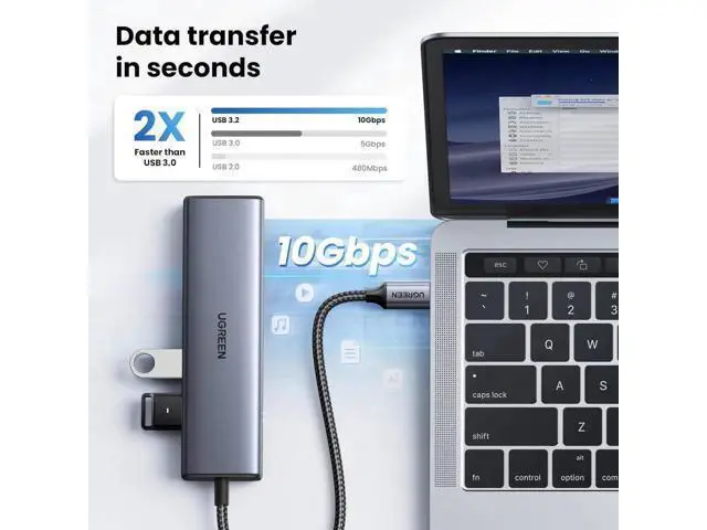 Alt view image 6 of 7 - UGREEN 6-in-1 USB C to Gigabit Ethernet Hub Dongle, USB C Multiport Adapter with 10Gbps USB-C 3.2 ×2, USB-A 3.2/2.0, RJ45 LAN, Dedicated Power Port, Compatible with MacBook, Dell XPS, USB C Laptops