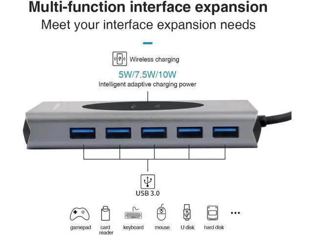 Alt view image 2 of 7 - USB C Docking Station with Dual HDMI, VGA, Qi Wireless Charging, 5×USB3.0, Gigabit Ethernet, 100W PD, SD/TF Card Reader & 3.5mm Audio Jack, Multiport Adapter Compatible with HP, Dell and All Type-C La