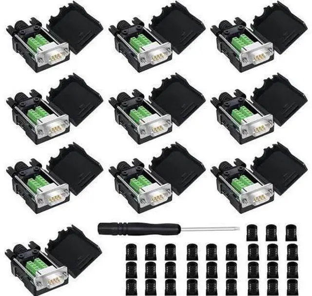 Main image of 10 Pack White DB9 Male RS232 Breakout Board with Housing, Solder-Free D-SUB 9Pin Serial Port to Terminal Block Wiring Adapter Module