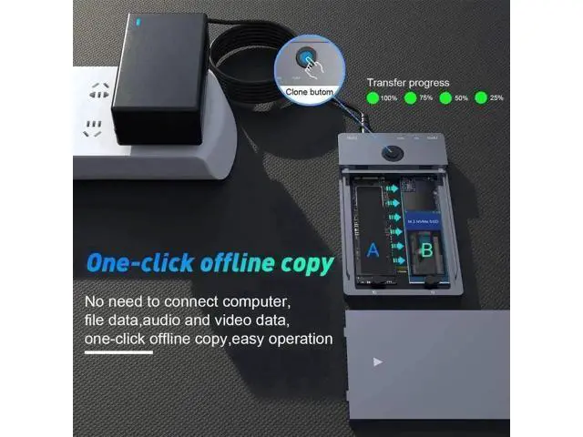 Alt view image 5 of 7 - Dual-Bay M.2 NVMe SSD Docking Station with Offline Clone Duplicator, 10Gbps USB-C & USB-A Interface, M-Key NVMe Enclosure Supports 2230/2242/2260/2280 SSDs Up to 8TB Per Slot