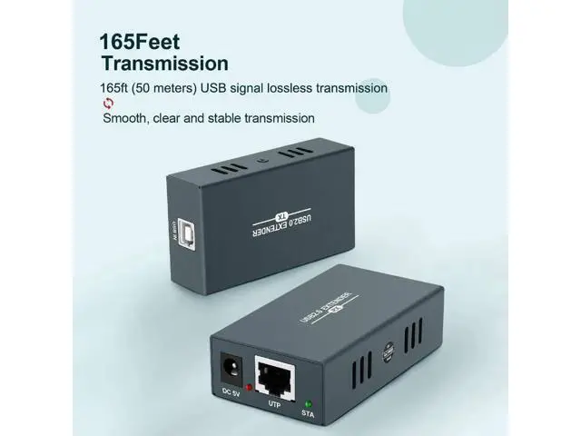 Alt view image 5 of 7 - USB 2.0 Over Ethernet Extender Kit with Built-in 4-Port Hub, Extend USB Signal Up to 165FT (50M) via Cat5e/Cat6/Cat7 Cable, Plug and Play No Driver Required USB RJ45 LAN Extension
