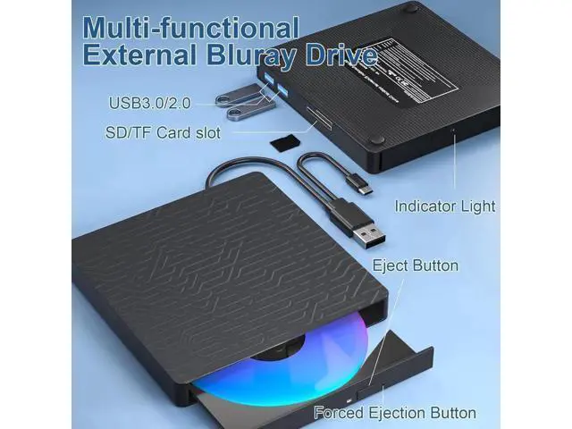 Alt view image 7 of 7 - 5 in 1 Slim External 3D Blu Ray Drive USB3.0 Type-C Optical Burner with SD TF Card Reader & 2 USB Hubs Compatible with Windows XP/7/8/10/11 Mac OS Laptop Desktop PC
