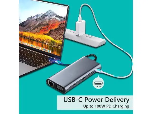 Alt view image 4 of 6 - 12-in-1 USB C Docking Station Triple Display Dock with Dual 4K HDMI, VGA, 100W PD Charging, Gigabit RJ45 Ethernet, USB3.0 Ports, SD TF Card Reader Multiport USB C Hub Adapter for MacBook & Windows Typ